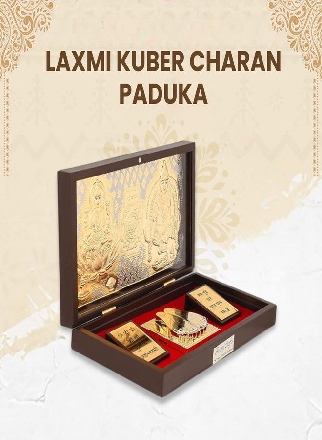Piepot Laxmi Kuber Charan Paduka | Laxmi Kubera Idol | Laxmi Kuber Yantra Original | Gold Plated | Charan Paduka Box for Pooja, Weeding Gifts & House Warming | Prayer Box | Diwali Gifts - Image 2